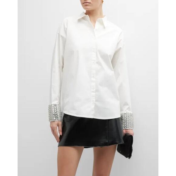 Retrofete Katie Rhinestone Cuff Button Down Top White Silver Womens Size M - Picture 1 of 10